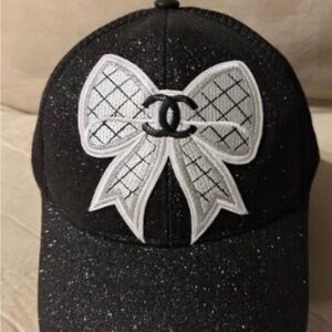 sparkly Black and White Bow Chanel iron on Hat made by me.